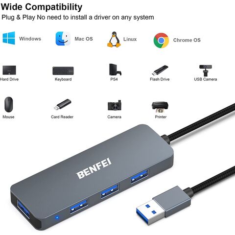  BENFEI USB 3.0 Hub, USB-C HUB, 2-in-1 USB Type-A/Type