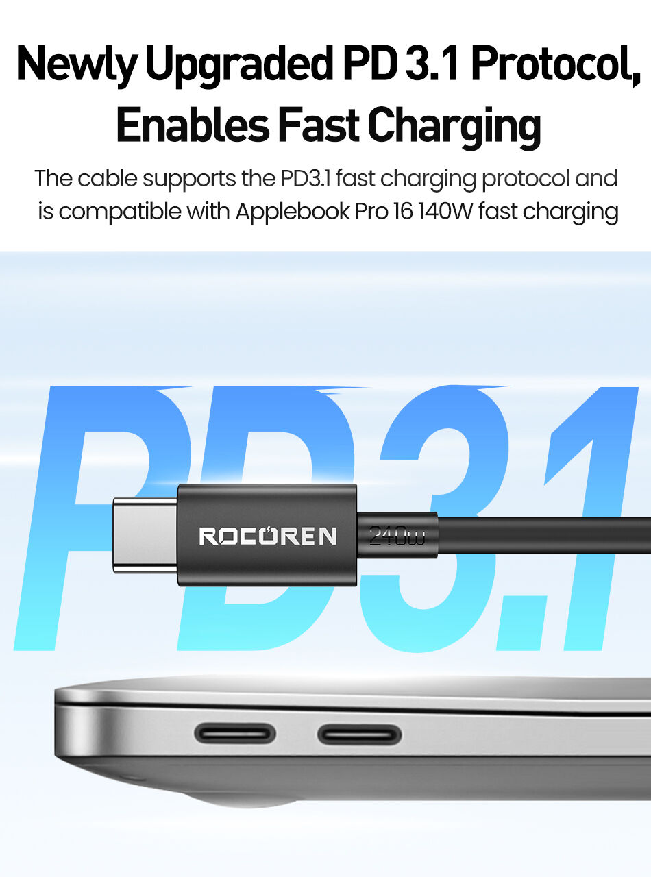 Rocoren 240W USB C Charger Cable 2M, PD3.1 Fast Charging Type C to Type C  Charger Cord Backwards Compatible with 100W 140W Compatible with MacBook