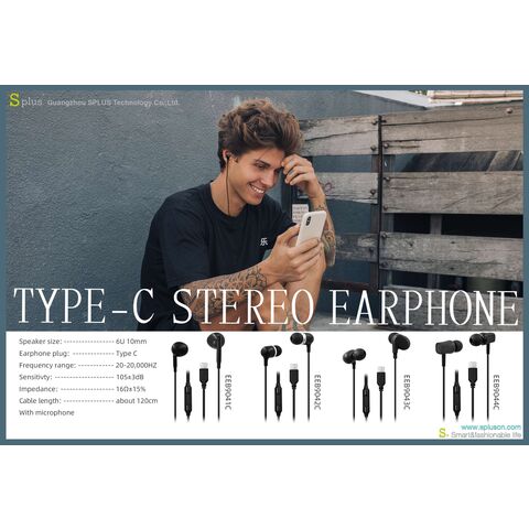 Auriculares tipo C al por mayor con precio OEM, nuevo modelo en ABS negro con control de volumen para teléfono