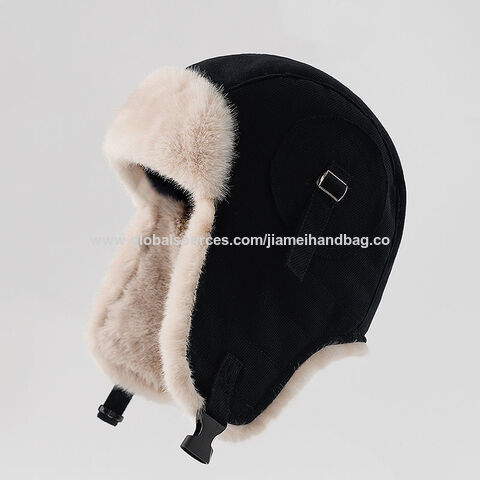 Trooper Trapper Hat Men Women Warm Winter Hats with Ear Flap Faux Fur  Hunting Aviator Hat Black