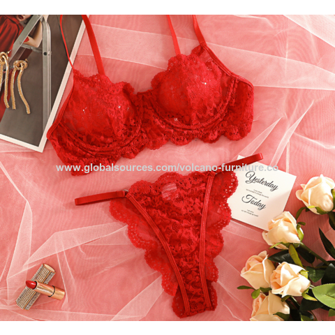 What is Hot Selling Sexy Breathable Flower Embroidery Front Buckle Sexy  Lovely Girl Bra Panty Set