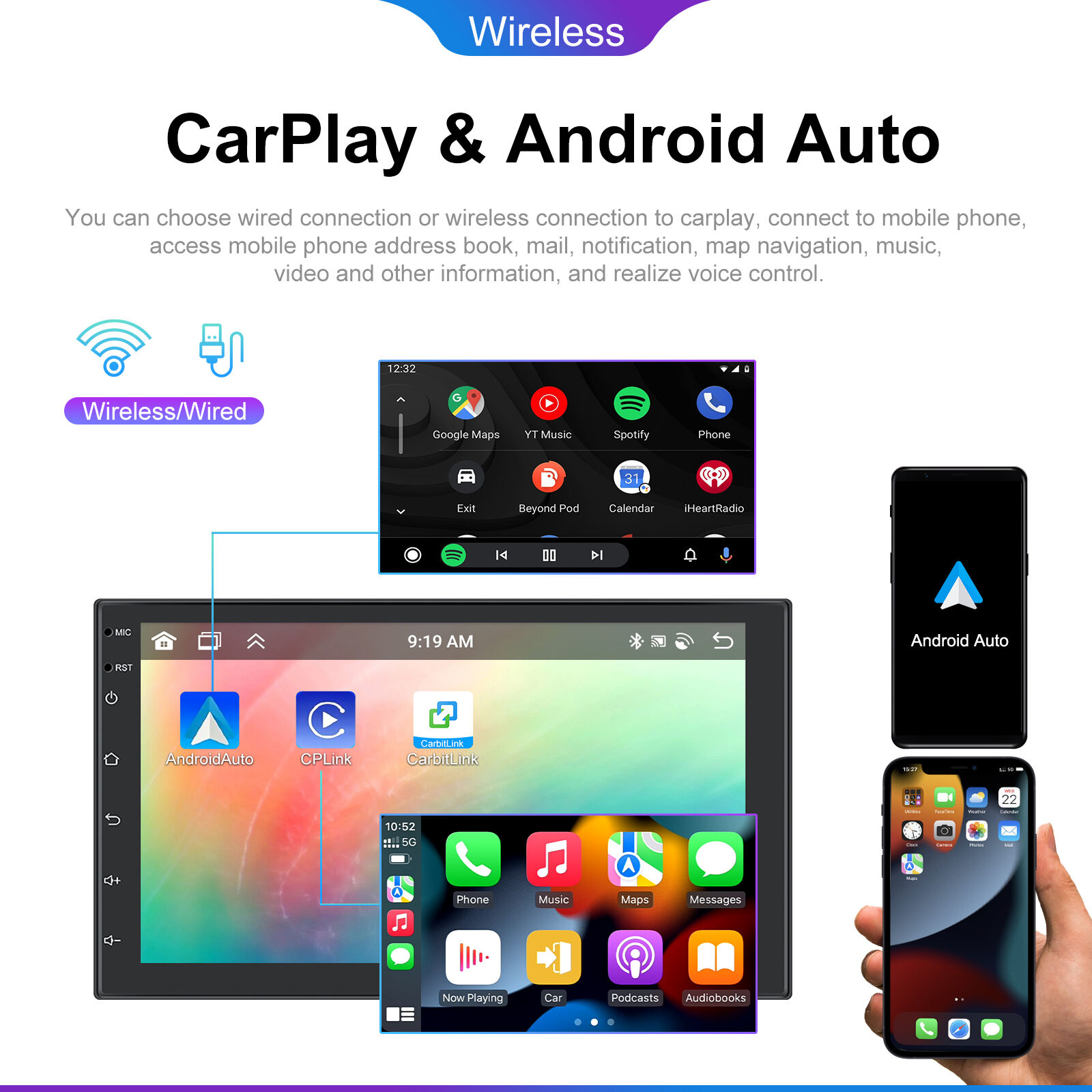 PODOFO Car Multimedia Player Android 9.1 Car Radio Autoradio 1 Din 7