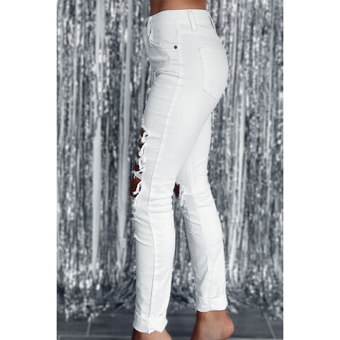 Compra online de Moda feminina sexy rasgado cintura alta jeans