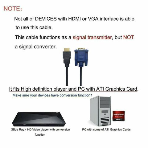 HDMI to VGA Cable, 1080P HDMI Male to VGA Male M/M Video Converter Cord VGA  Adapter Compatible w/ HDMI Desktop, Laptop, DVD to 15 Pin D-SUB VGA HDTV