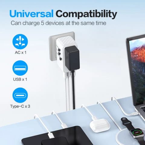 Worldplug High Power Charger PD 3.1 GaN 140W Universal Travel Adapter for Macbook