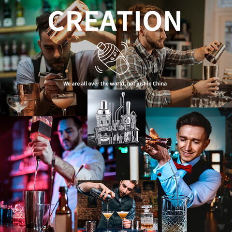 NEUES Cocktail Shaker Set mit Acrylständer, 15-teiliges Mixologie Barkeeper Set, Bar Zubehör Set mit allen Barwerkzeugen zum Getränke mixen