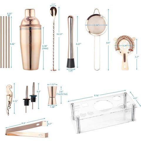 NEUES Cocktail Shaker Set mit Acrylständer, 15-teiliges Mixologie Barkeeper Set, Bar Zubehör Set mit allen Barwerkzeugen zum Getränke mixen
