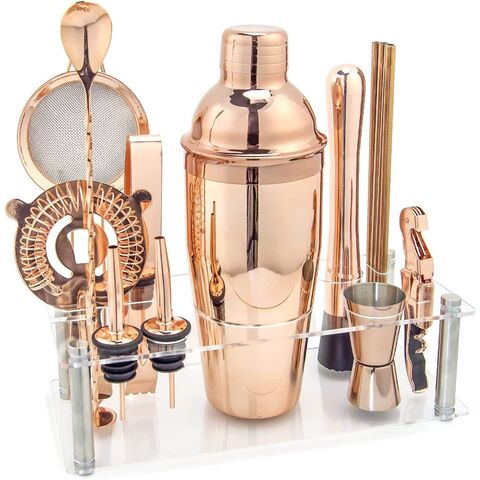 NEUES Cocktail Shaker Set mit Acrylständer, 15-teiliges Mixologie Barkeeper Set, Bar Zubehör Set mit allen Barwerkzeugen zum Getränke mixen