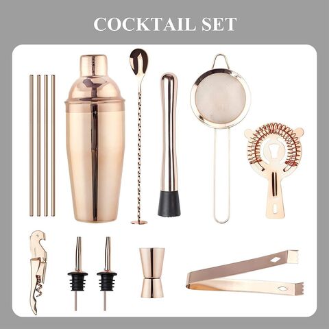 NEUES Cocktail Shaker Set mit Acrylständer, 15-teiliges Mixologie Barkeeper Set, Bar Zubehör Set mit allen Barwerkzeugen zum Getränke mixen