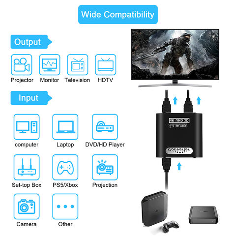 Répartiteur HDMI 1 entrée 2 sorties, répartiteur HDMI 4K @ 30 Hz pour deux  moniteurs, répartiteur HDMI alimenté en aluminium pour écran miroir