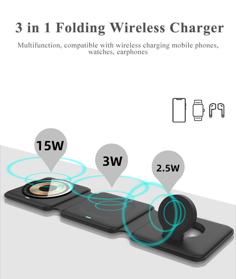 Portable Mini Wireless Fast Charging Station 15w Type C Multi Qi 3 In 1 ...