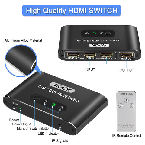 HDMI Switch 3 in 1 Out 4K@60Hz Aluminum Alloy【with 4FT HDMI 2.0 Cable】,  avedio links 3x1 HDMI Multi Port Switch, 3 Way HDMI Selector Switcher  Support