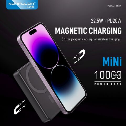 KONFULON Nuevo Lanzamiento: Power Bank Magnético Inalámbrico MagSafe de 10000mAh, 15W MAX con Pantalla Digital LED