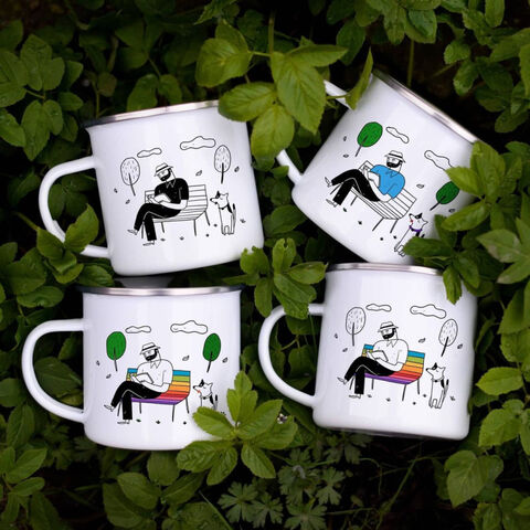 Taza de café esmaltada de 350 ml, regalo de menaje esmaltado, tazas retro esmaltadas personalizadas para camping y fogatas, taza moteada
