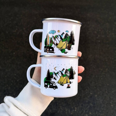 Taza de café esmaltada de 350 ml, regalo de menaje esmaltado, tazas retro esmaltadas personalizadas para camping y fogatas, taza moteada