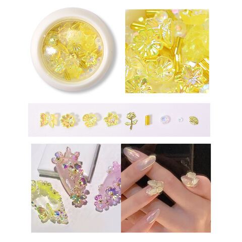 2 Boxes 3D Flower Nail Charms Rhinestones Metal Beads for Acrylic Nail  Acrylic Resin Flowers 2 Boxes 