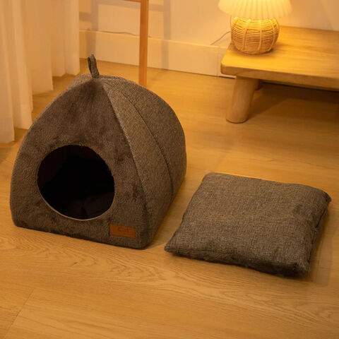 Weiches Katzenbett, warmes, halboffenes Katzenhaus, Kennel für kleine Hunde und Katzen, Tiefschlaf-Haustierkorb, gemütliche Katzenliege, Katzenzubehör