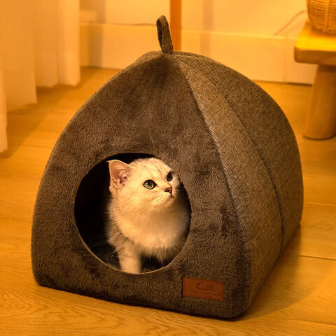 Weiches Katzenbett, warmes, halboffenes Katzenhaus, Kennel für kleine Hunde und Katzen, Tiefschlaf-Haustierkorb, gemütliche Katzenliege, Katzenzubehör