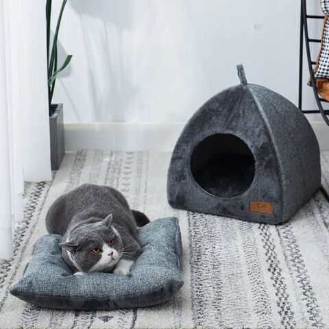 Weiches Katzenbett, warmes, halboffenes Katzenhaus, Kennel für kleine Hunde und Katzen, Tiefschlaf-Haustierkorb, gemütliche Katzenliege, Katzenzubehör