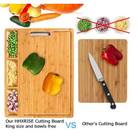 Bamboo Cutting Boards for Kitchen, (Set of 3) Kitchen Chopping Board with 3  Built-In Compartments and Juice Groove Heavy Duty Serving Tray Wood