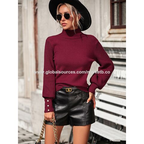 Comprar Suéter de otoño/invierno para mujer, Jersey de punto con medio  cuello alto, Top holgado de manga larga, jersey para mujer, suéter cálido  para mujer