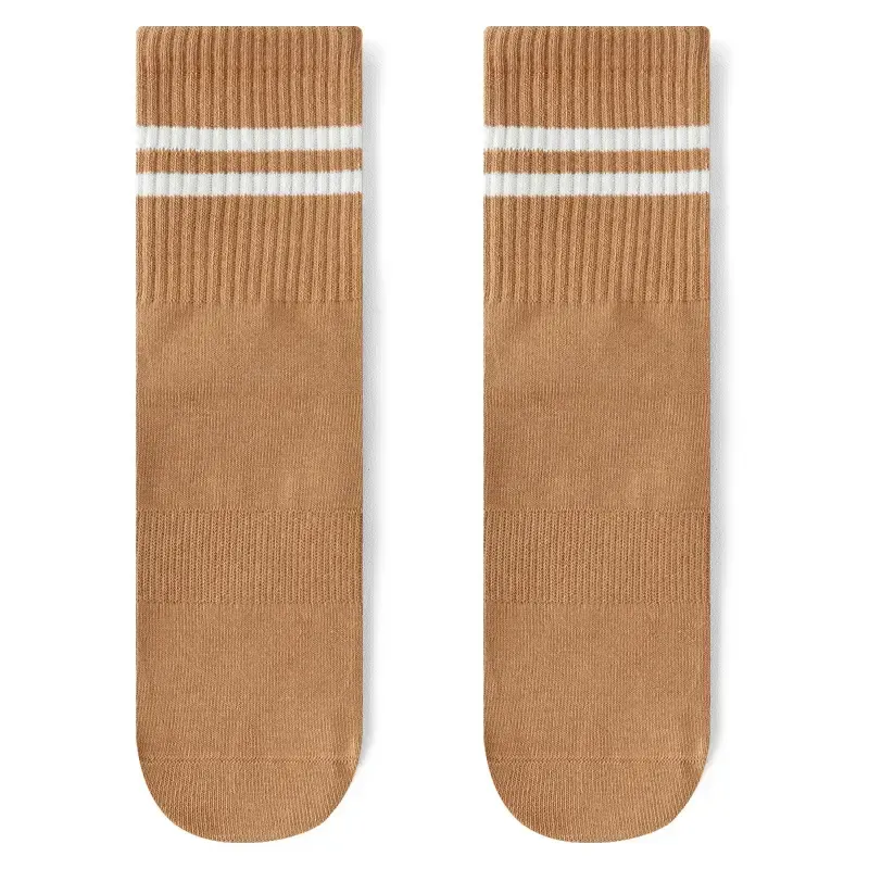 2 Paires Chaussettes Yoga Femmes Tube Moyen Coton Antidérapantes - Chaussettes Pilates Danse Fitness