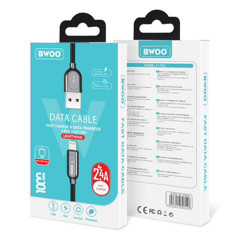BWOO high grade Apple fast charging cable nylon braided 2.4a zinc alloy 8pin iPhone usb cable