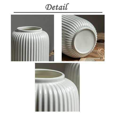 Jarrón acanalado de cerámica blanca brillante de 10 pulgadas de alto para  flores y hierba de pampas, jarrones decorativos simples y modernos para