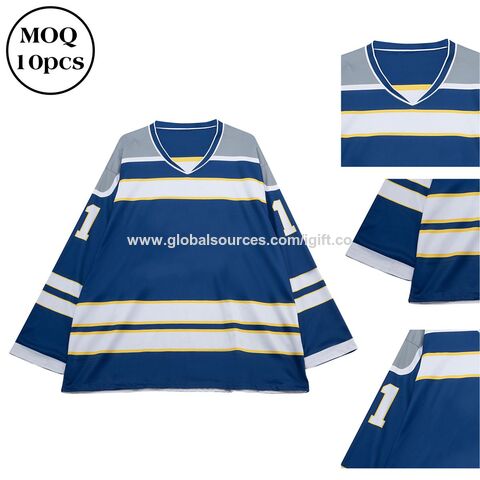 Muestra Gratuita Camiseta de Hockey sobre Hielo Azul, Ropa Deportiva de Calidad Premium, Diseño Único con Rayas