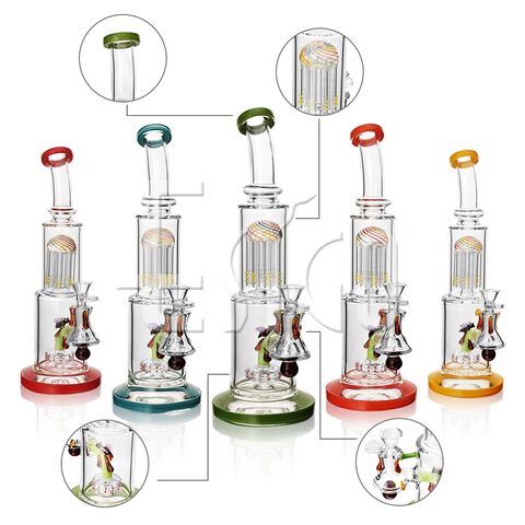 Esigo 11inch High Quality Honey Bee Design Dual Percs and Colored Accent & Base Daily Used Dab Rig Wholesale Glass Pipe