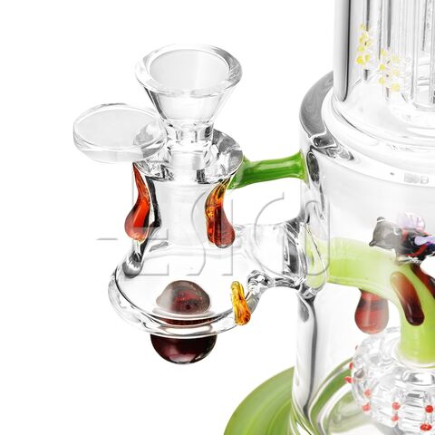 Esigo 11inch High Quality Honey Bee Design Dual Percs and Colored Accent & Base Daily Used Dab Rig Wholesale Glass Pipe