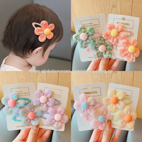 Children Sweet Flower Bowknot ornament Hair Clips Baby Girls Lovely Silk  Ribbon Ornament Colorful Hairpins Kids