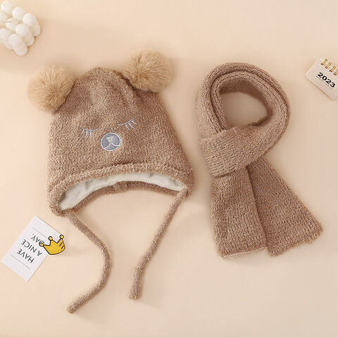Venta al por mayor personalizado bordado grueso forro polar para niños sombrero de punto invierno cálido bebé niños gorro bufanda