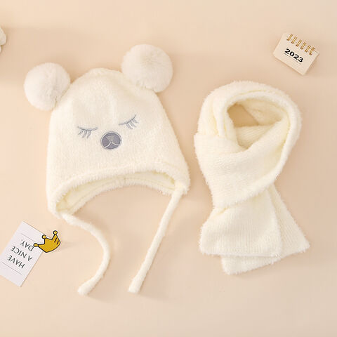 Venta al por mayor personalizado bordado grueso forro polar para niños sombrero de punto invierno cálido bebé niños gorro bufanda