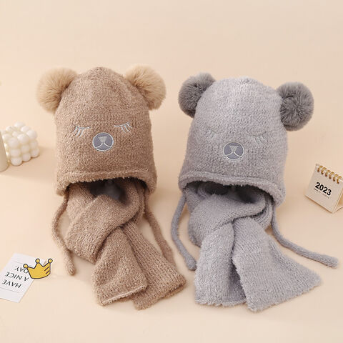 Venta al por mayor personalizado bordado grueso forro polar para niños sombrero de punto invierno cálido bebé niños gorro bufanda