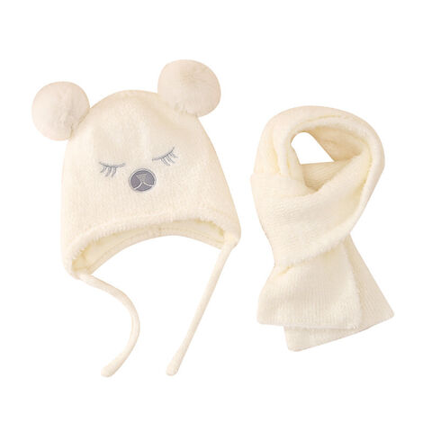 Venta al por mayor personalizado bordado grueso forro polar para niños sombrero de punto invierno cálido bebé niños gorro bufanda