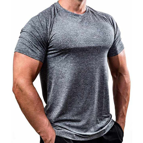Camiseta de corte muscular para hombre, de verano, casual, manga corta,  gimnasio, entrenamiento, culturismo, fitness, color sólido, algodón