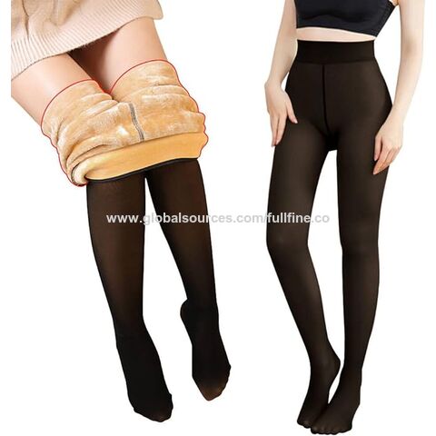 Plus Size Fleece Lined Tights Women Skin Color Winter Thermal Pantyhose  Leggings Warm Fake Translucent Sheer Stretch Stocking