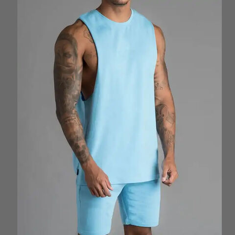 Comprar OEM hombre Fitness camiseta Color sólido gimnasio desgaste músculo Fit sin mangas Tops hombres deportes Tank Tops