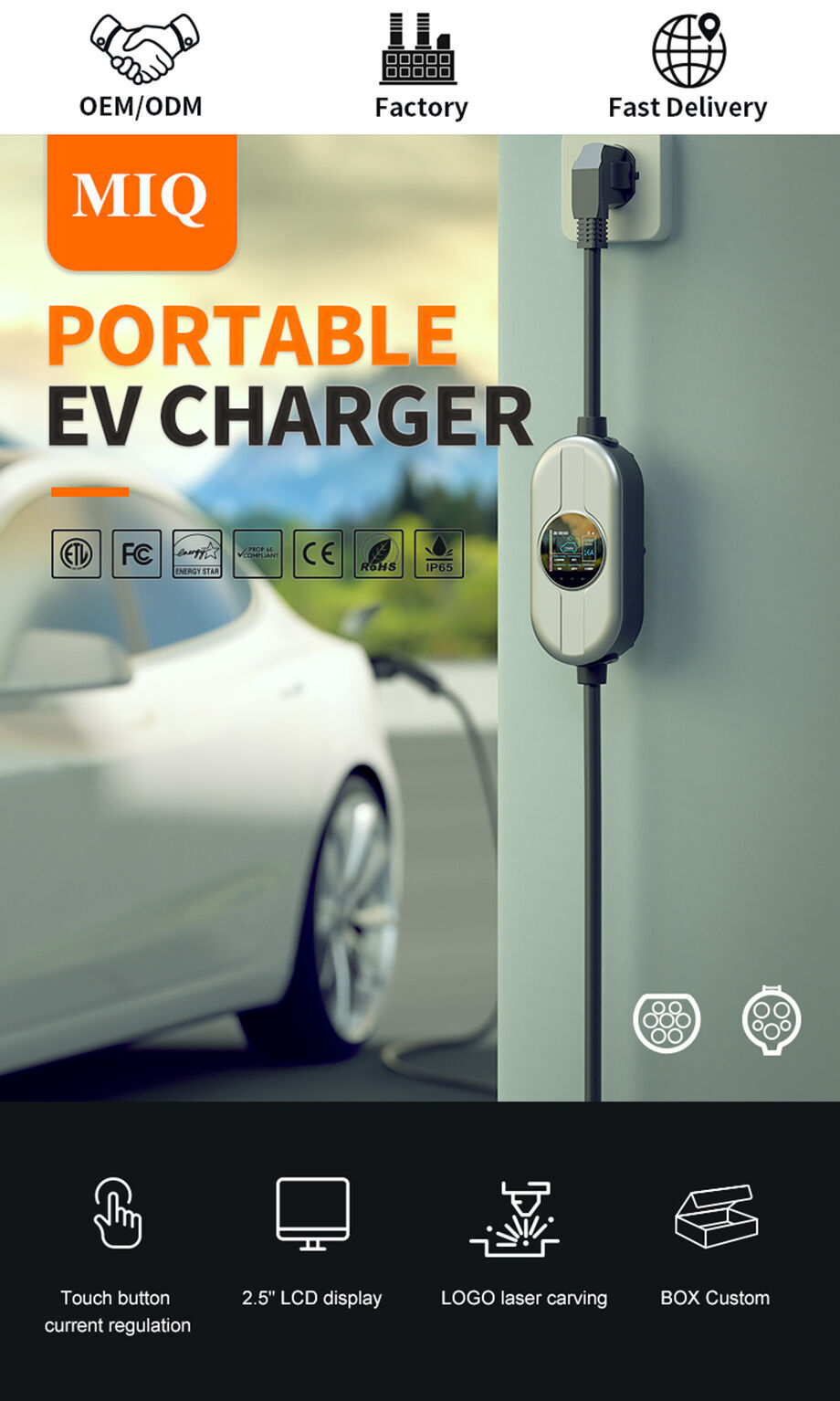 Image showcasing Waterproof Emergency Home Type 1 Electric Car Charging Smart Ac 3.5kw ...