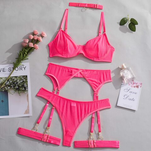 Conjunto de sujetador rosa y panty lencería gótica / lencería