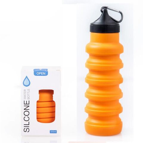 Botella de agua plegable (naranja) - Reutilizable, sin BPA, silicona,  plegable, portátil ya prueba de fugas, botellas de agua para viajes,  gimnasio