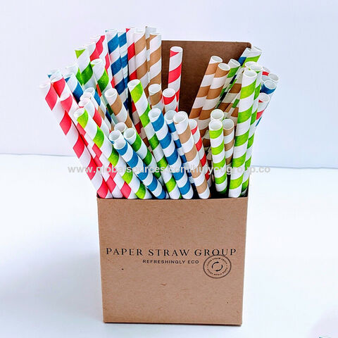 Pajitas de Papel Desechables con Impresión Personalizada, Envoltorio Individual, Biodegradables, Venta al por Mayor, Pajitas Ecológicas de Papel para Bebidas con Cajas