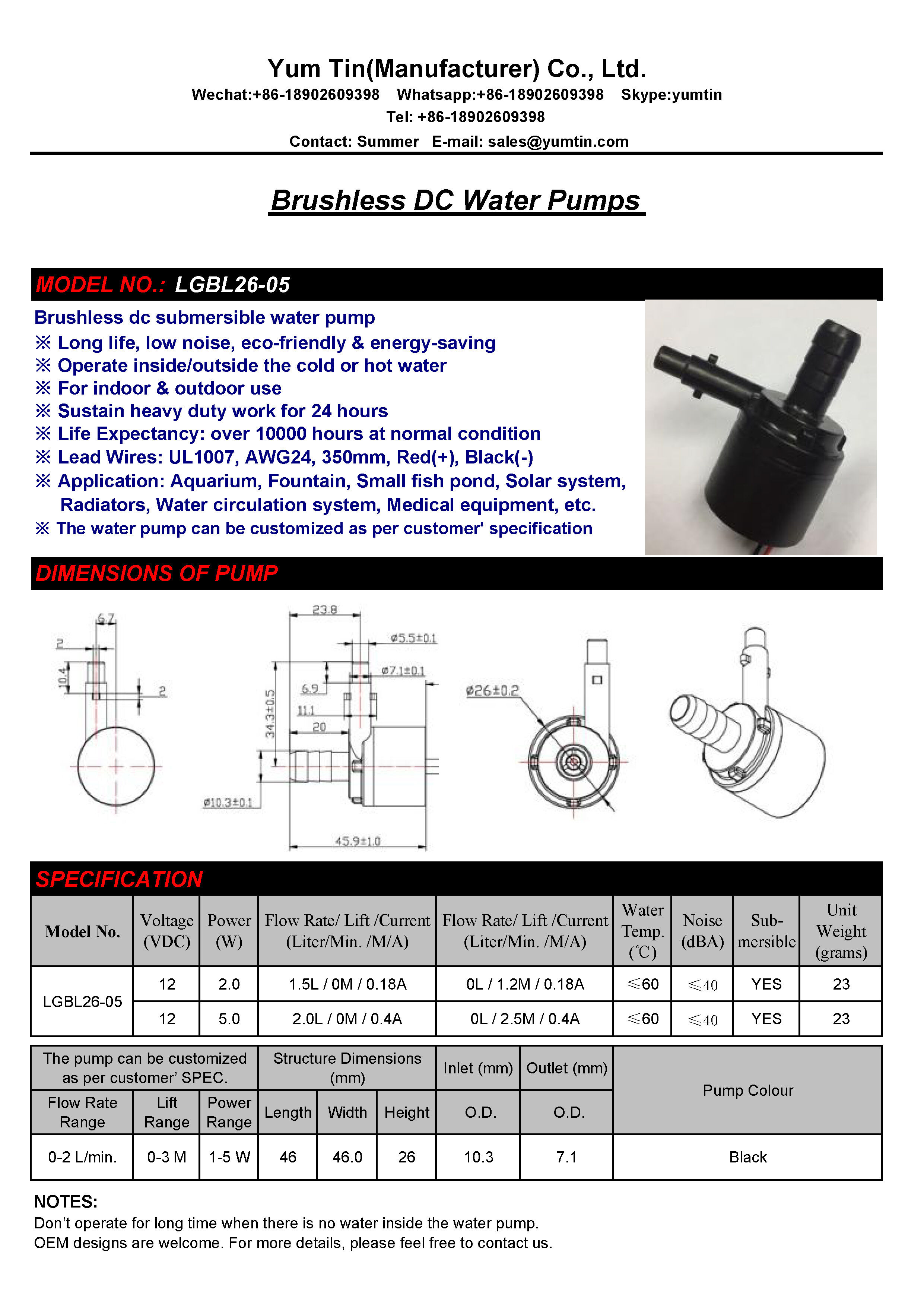 12V 24V DC Brushless Water Pump Silent 4 Points Threaded Solar Water
