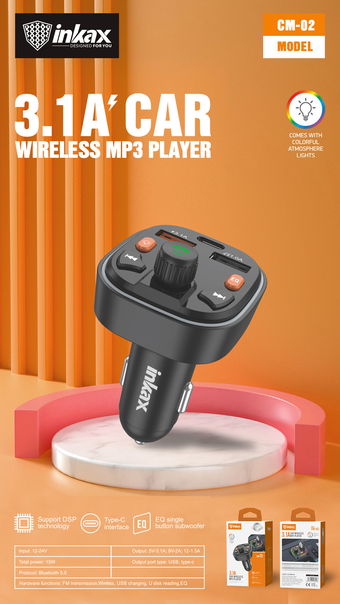 Lecteur De Musique MP3 INKAX CM-02 Bluetooth Pour Voiture