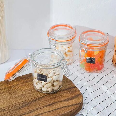 Encheng 32 oz Glass Food Storage Jars with Airtight Lids,Clear Airtight  Canister with Leak Proof Rubber Gasket,1000 ml Square Large Mason Jars with