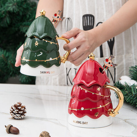 Tasse à café écologique en céramique de Noël en gros, ensemble de tasses à thé