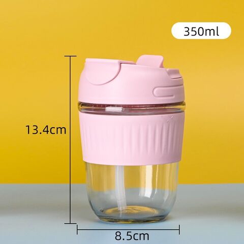Customized 350ml 12oz Double Drinking Milk Glass Water Cup Coffee Mug With Lid Straw