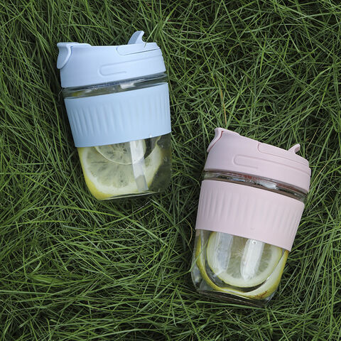 Customized 350ml 12oz Double Drinking Milk Glass Water Cup Coffee Mug With Lid Straw