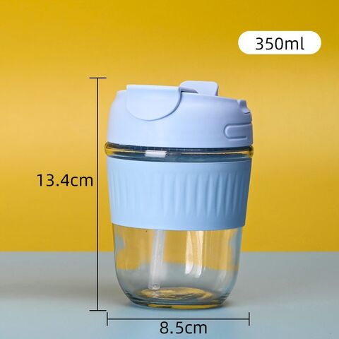 Customized 350ml 12oz Double Drinking Milk Glass Water Cup Coffee Mug With Lid Straw